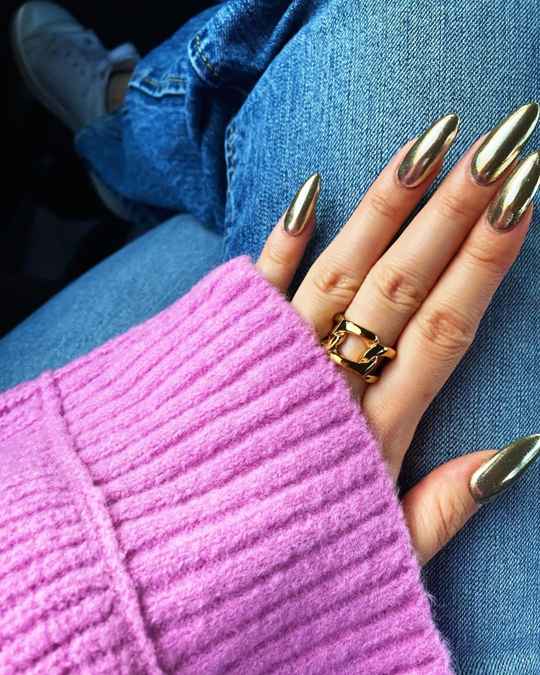 Liquid Gold Chrome Stiletto Nails