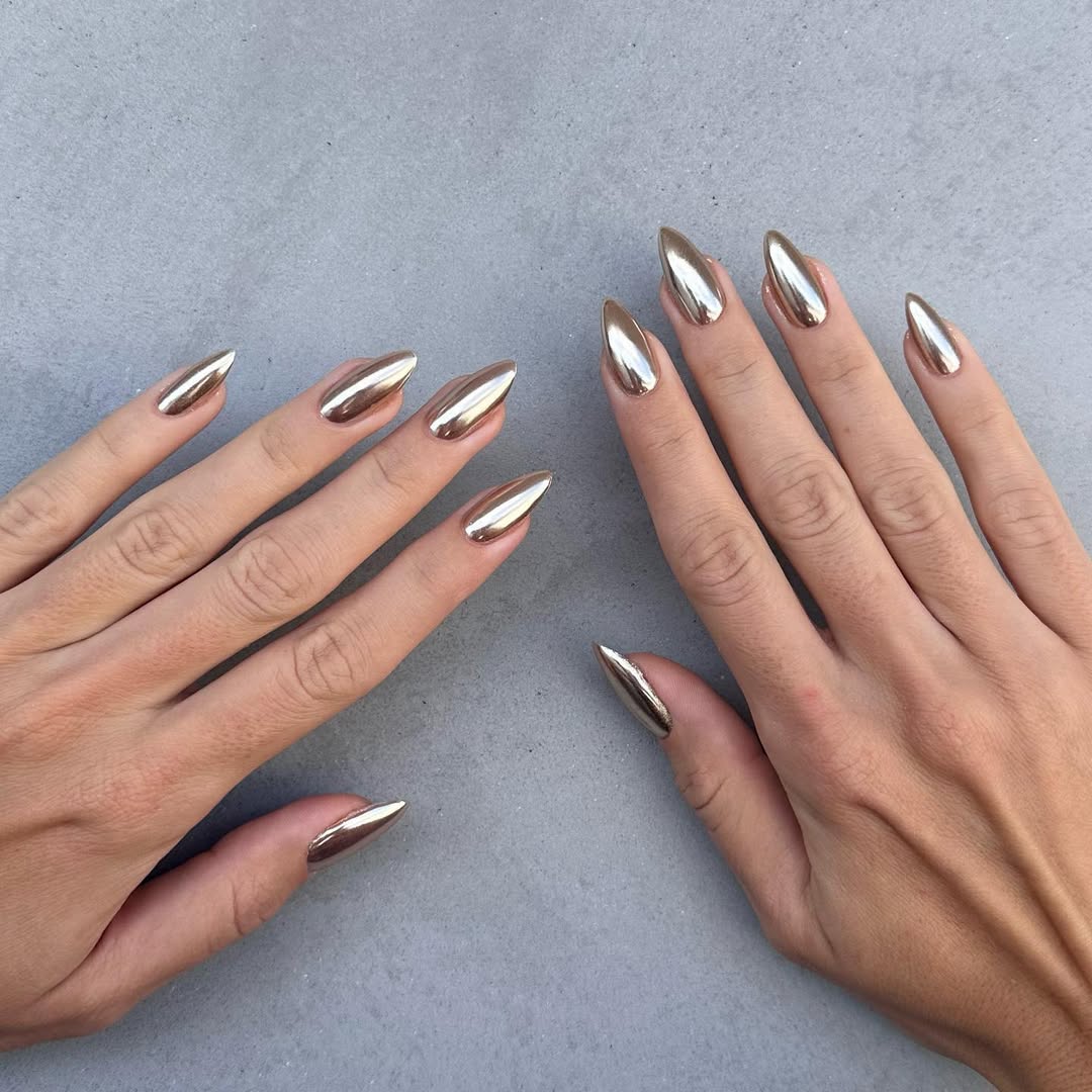 Liquid Gold Stiletto Metallic Chrome Nails