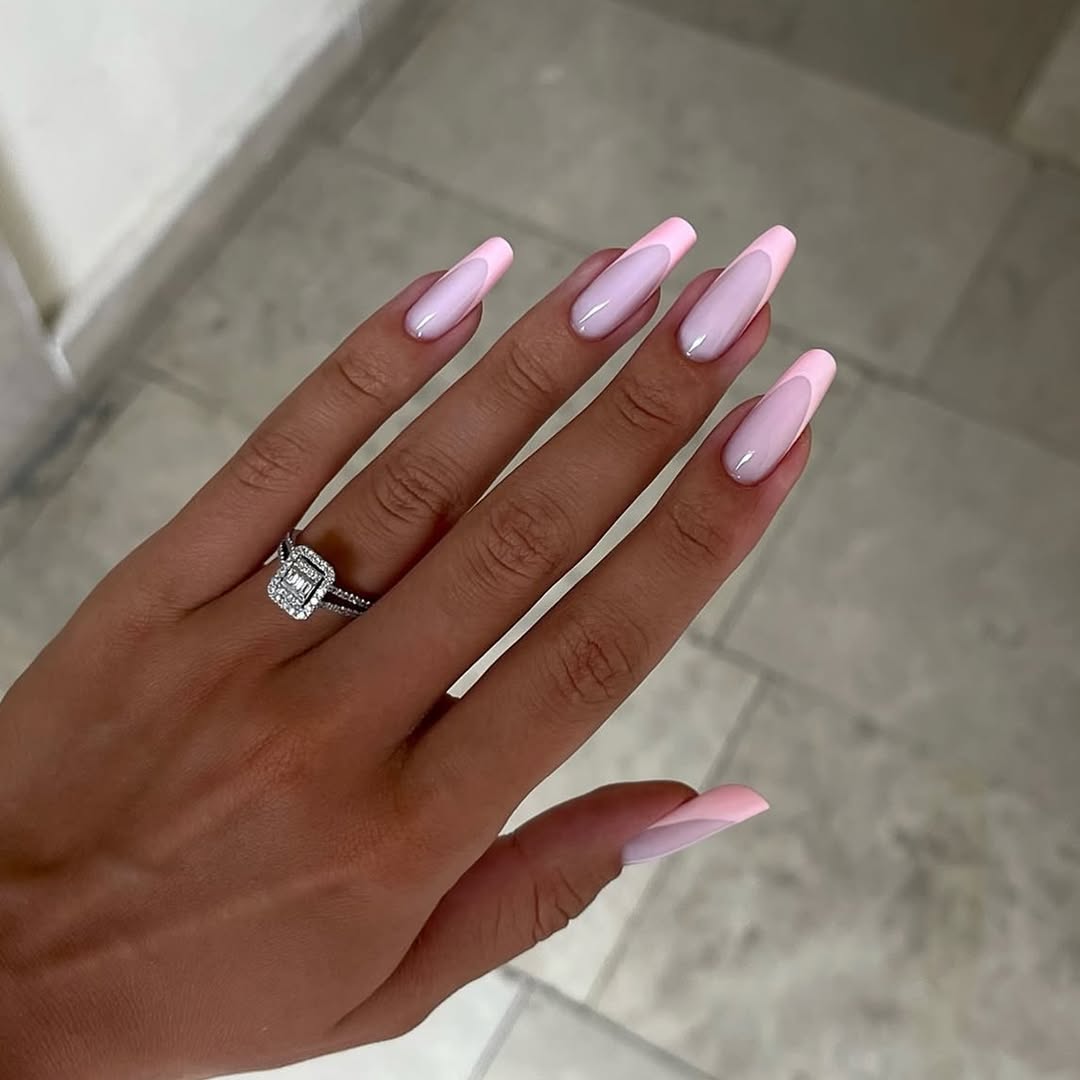 Long Milky Pink and White French Tips