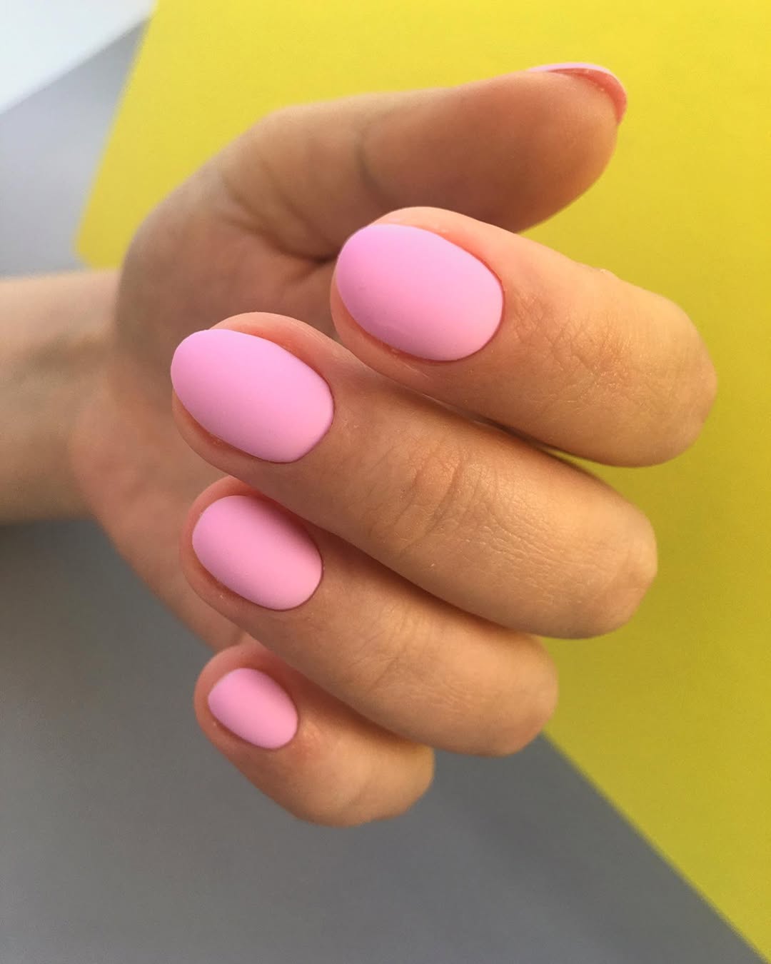 Matte Bubblegum Pink Short Oval Nails