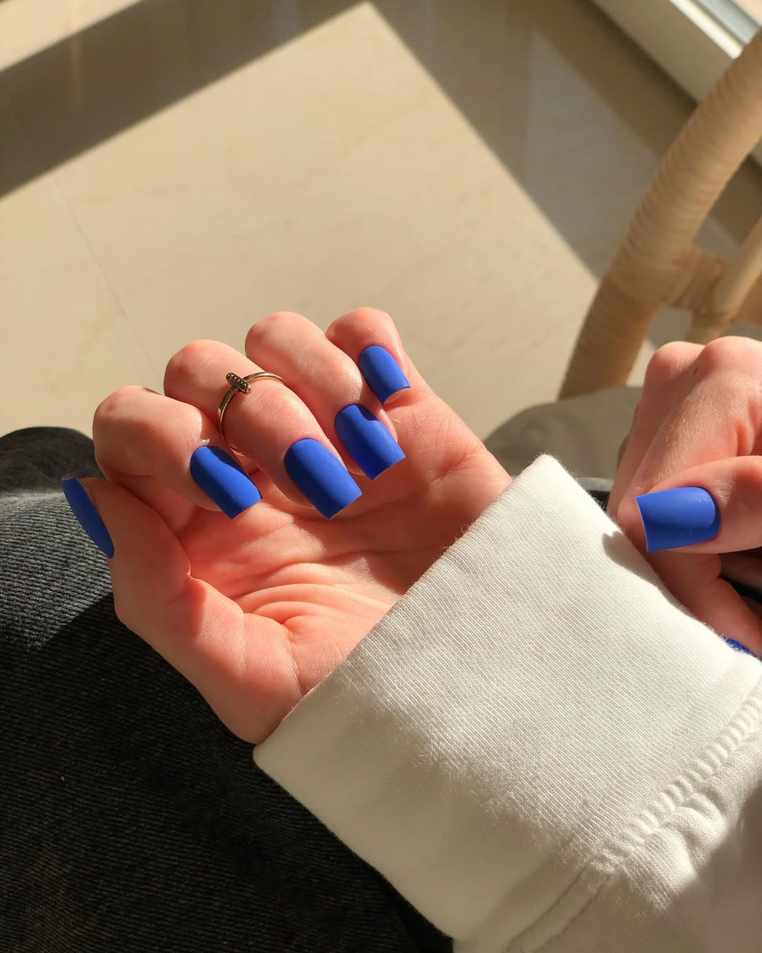 Matte Cobalt Blue Medium Square Nails
