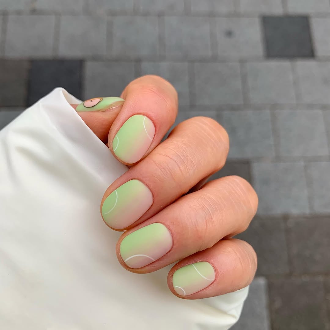 Matte Green Pink Gradient with White Swirls
