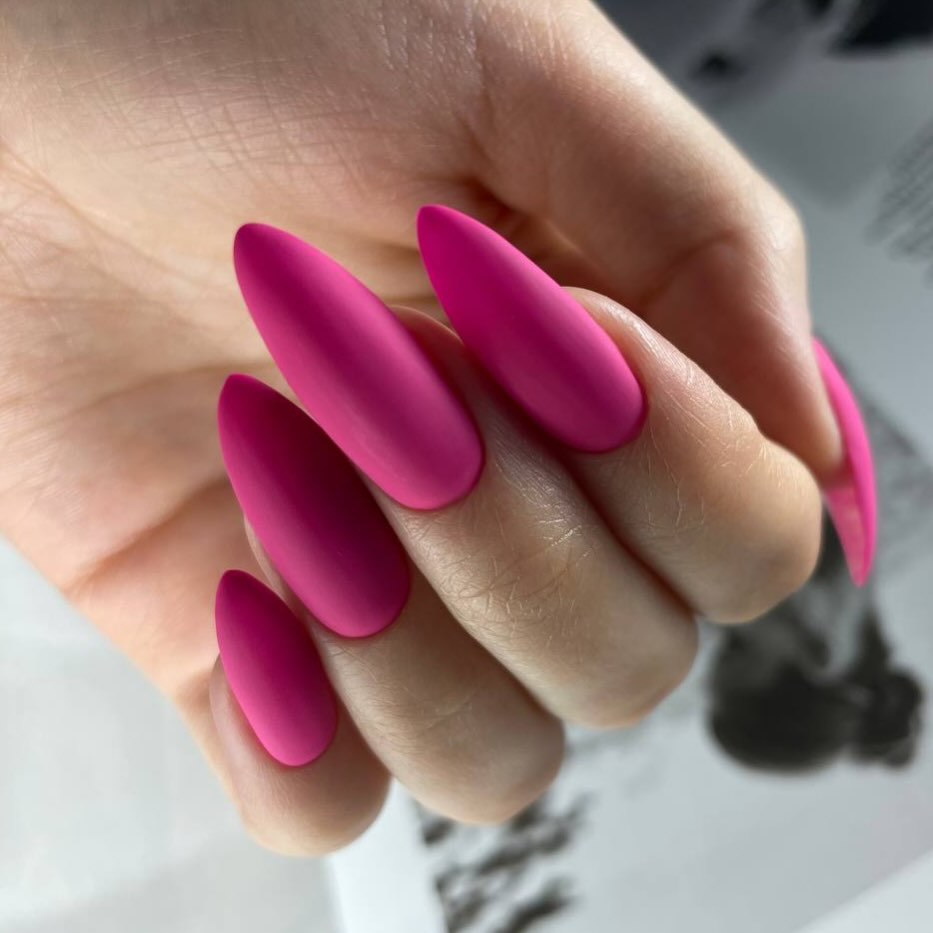 Matte Hot Pink Stiletto Summer Nails