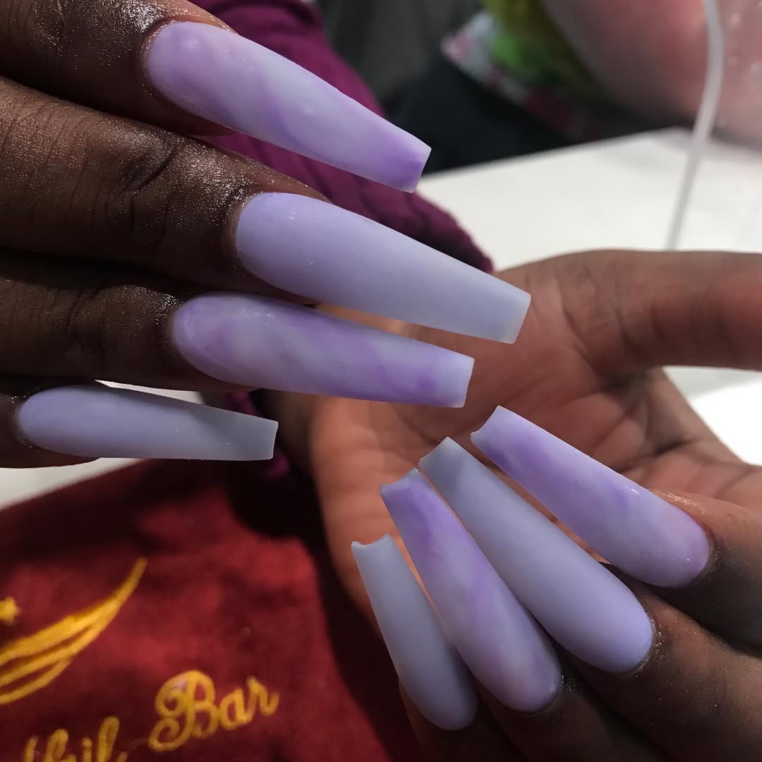 Matte Lavender Marble Extra-Long Coffin Nails
