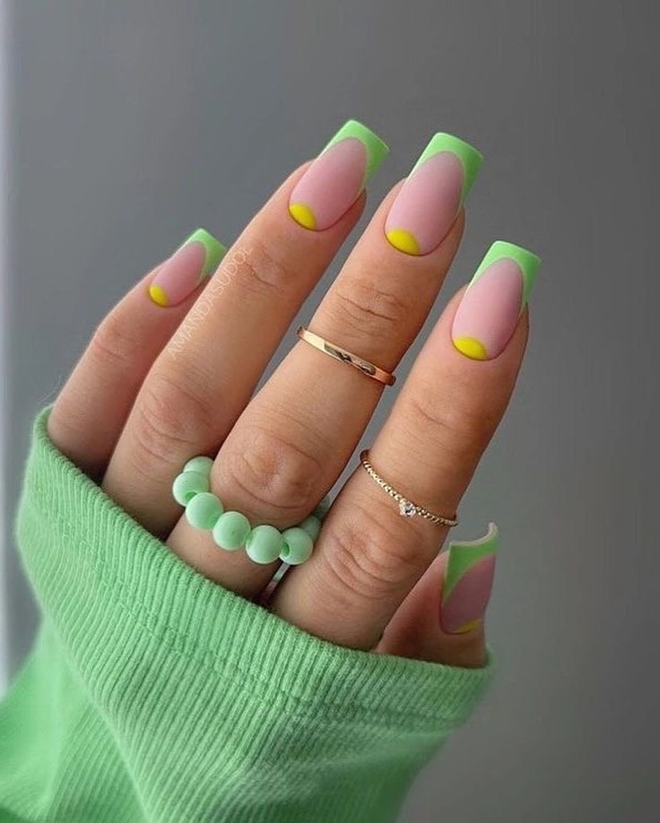 Matte Lime French Tips with Sunny Yellow Accents