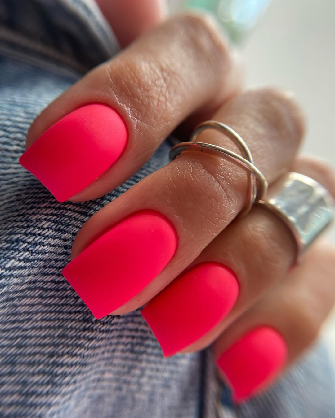 Matte Neon Hot Pink Short Squoval Nails