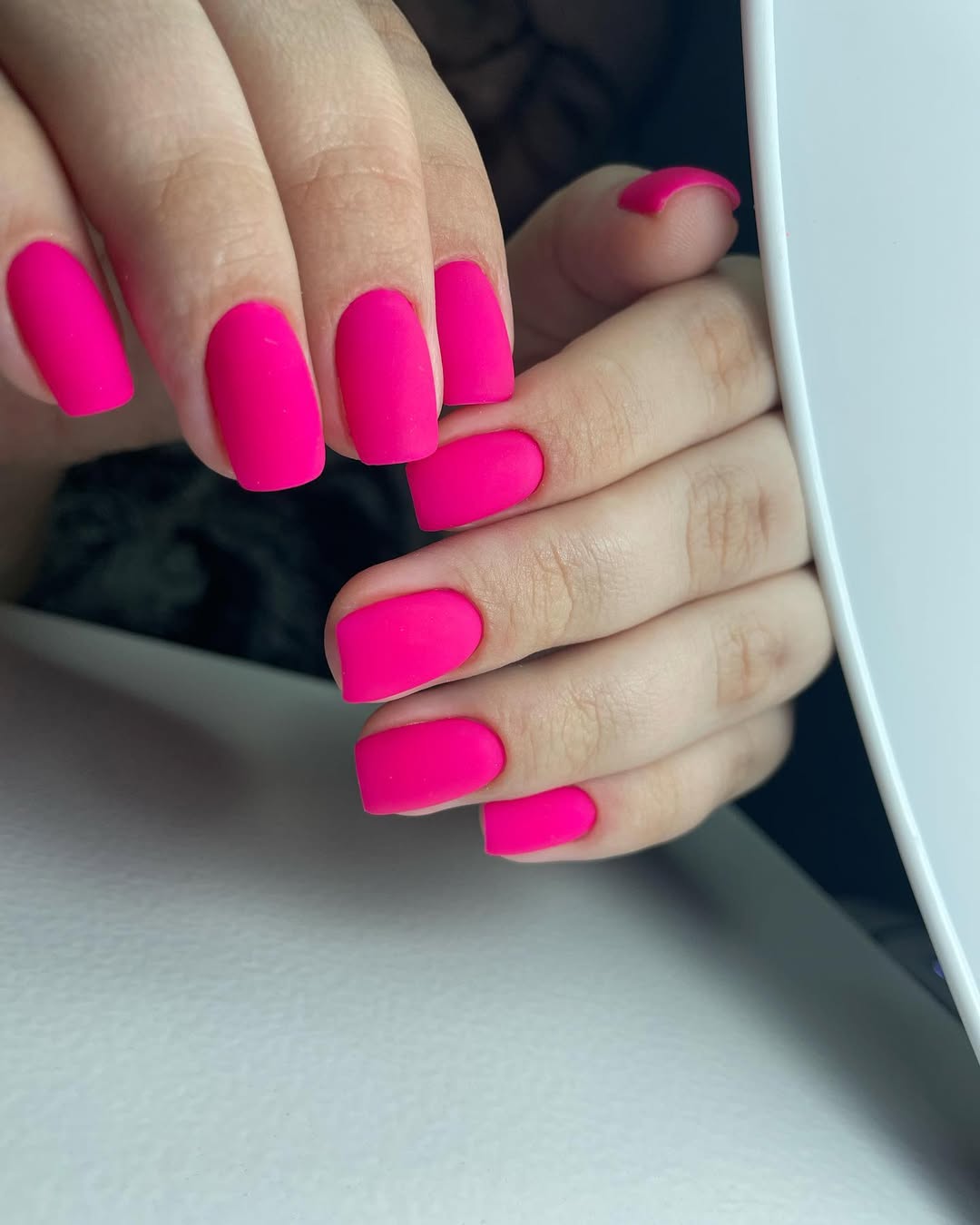 Matte Neon Pink Short Squoval Nails