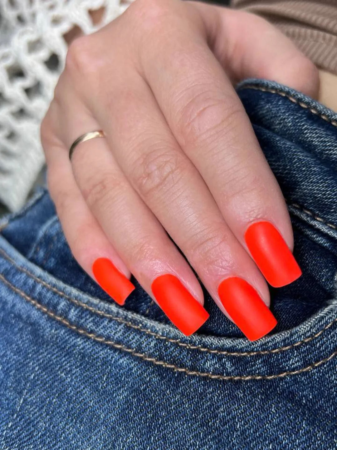 Matte Neon Red Square Press Ons