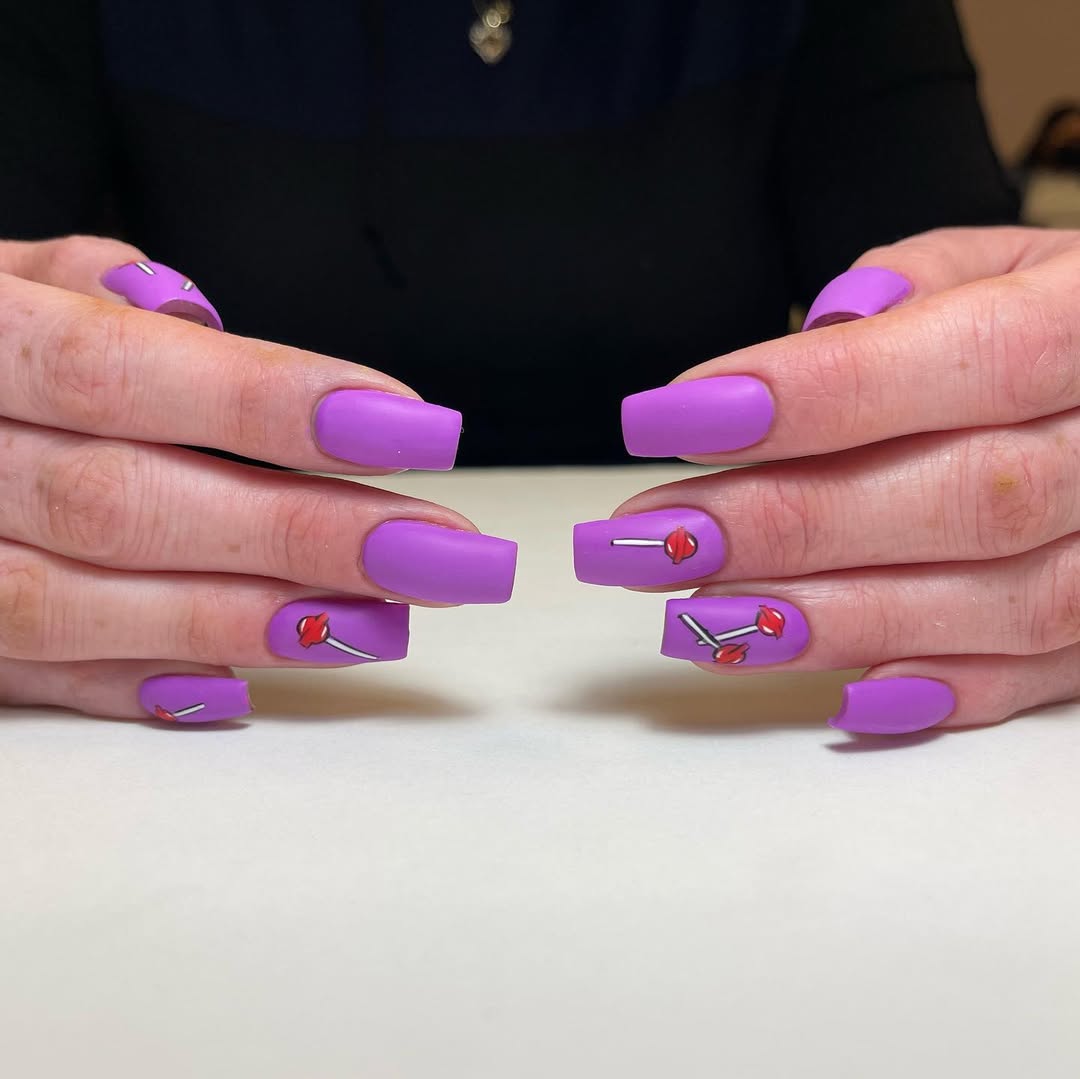 Matte Purple Lollipop Coffin Nails