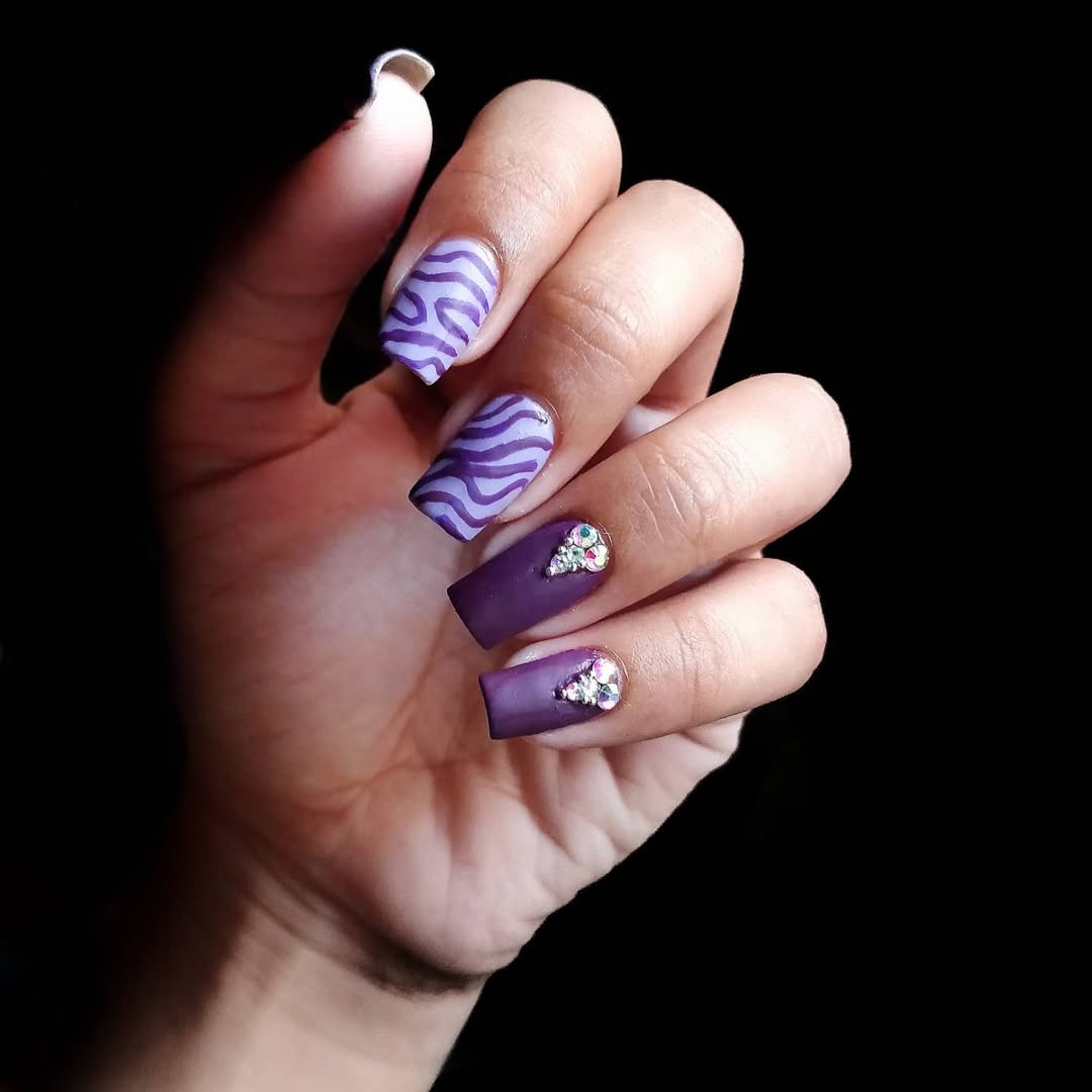 Matte Purple Zebra Print with Rhinestone Accents
