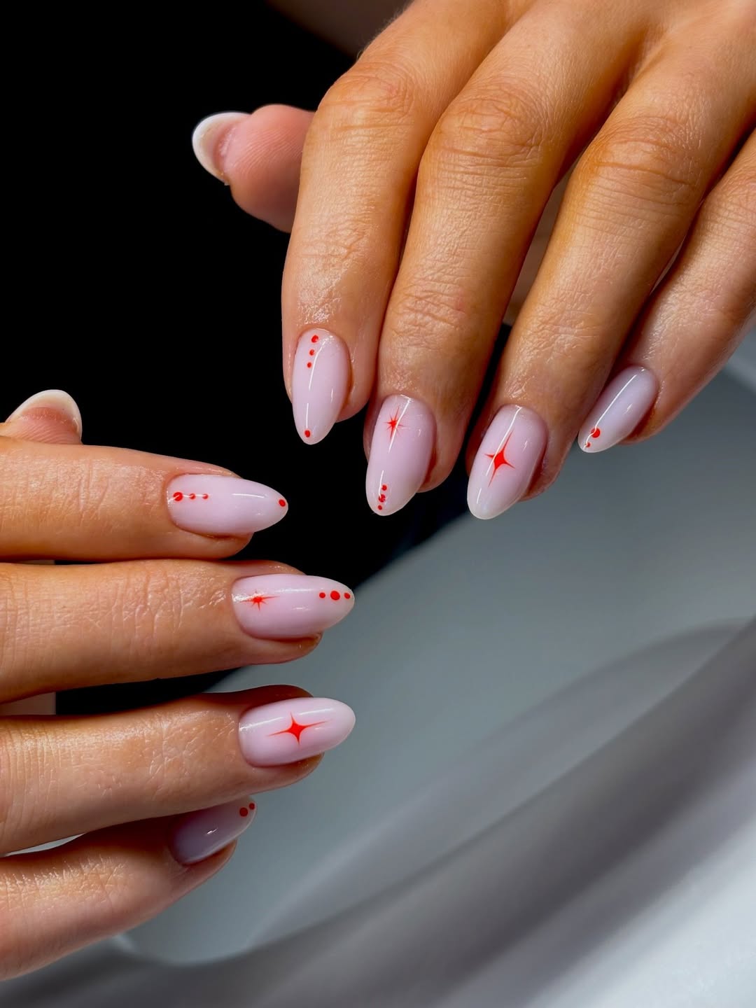 Milky Pink Star Burst Almond Nails