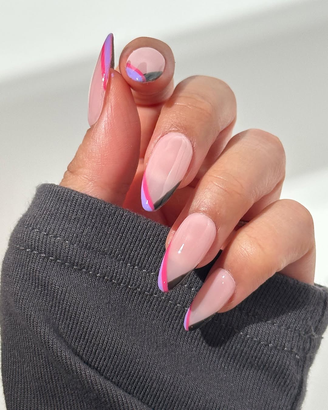 Multi-Color French Tip Almond Nails