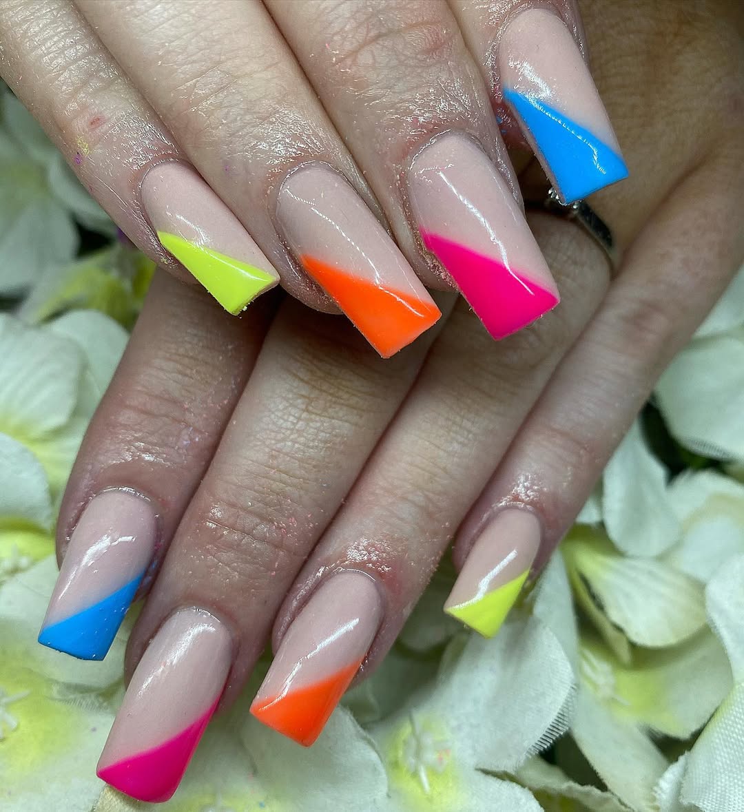 Neon Asymmetrical Square Tips
