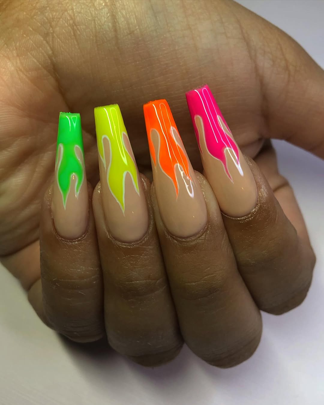 Neon Flame Ombre Coffin Nails