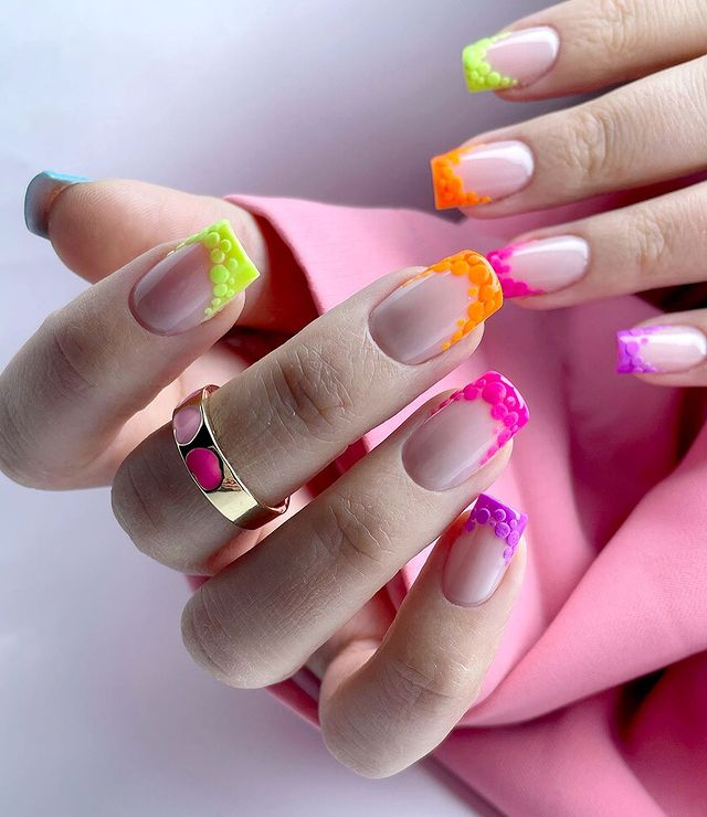 Neon Jelly Bubble French Tip Nails