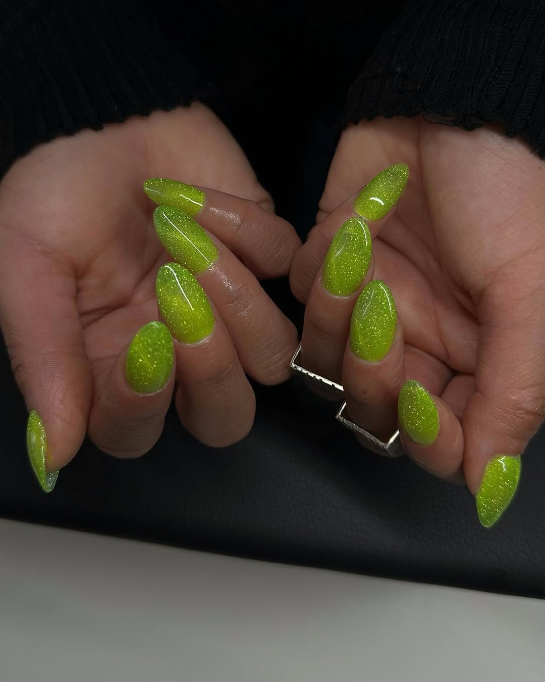 Neon Lime Glitter Coffin Nails