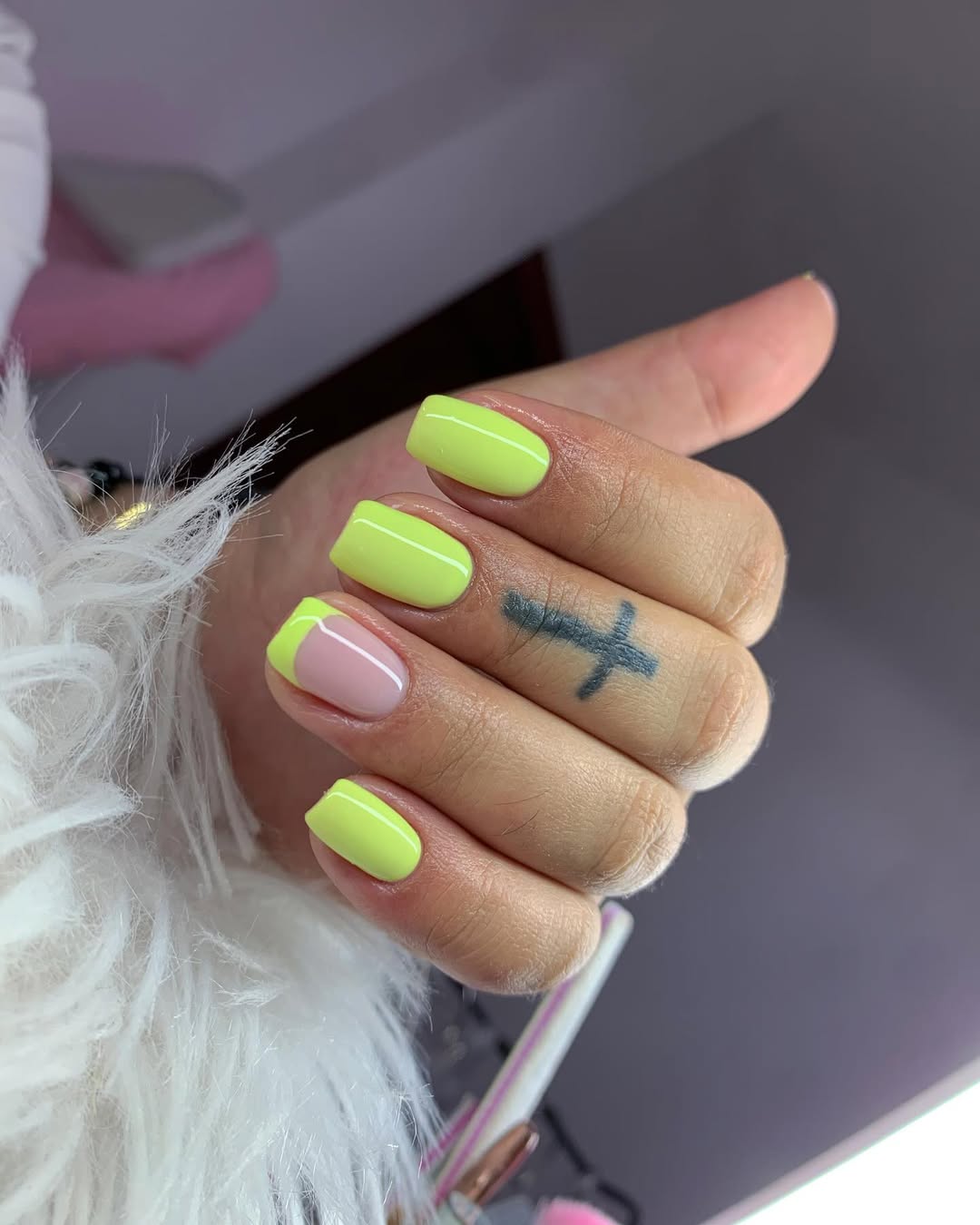 Neon Lime Green Block Square Tip Nails