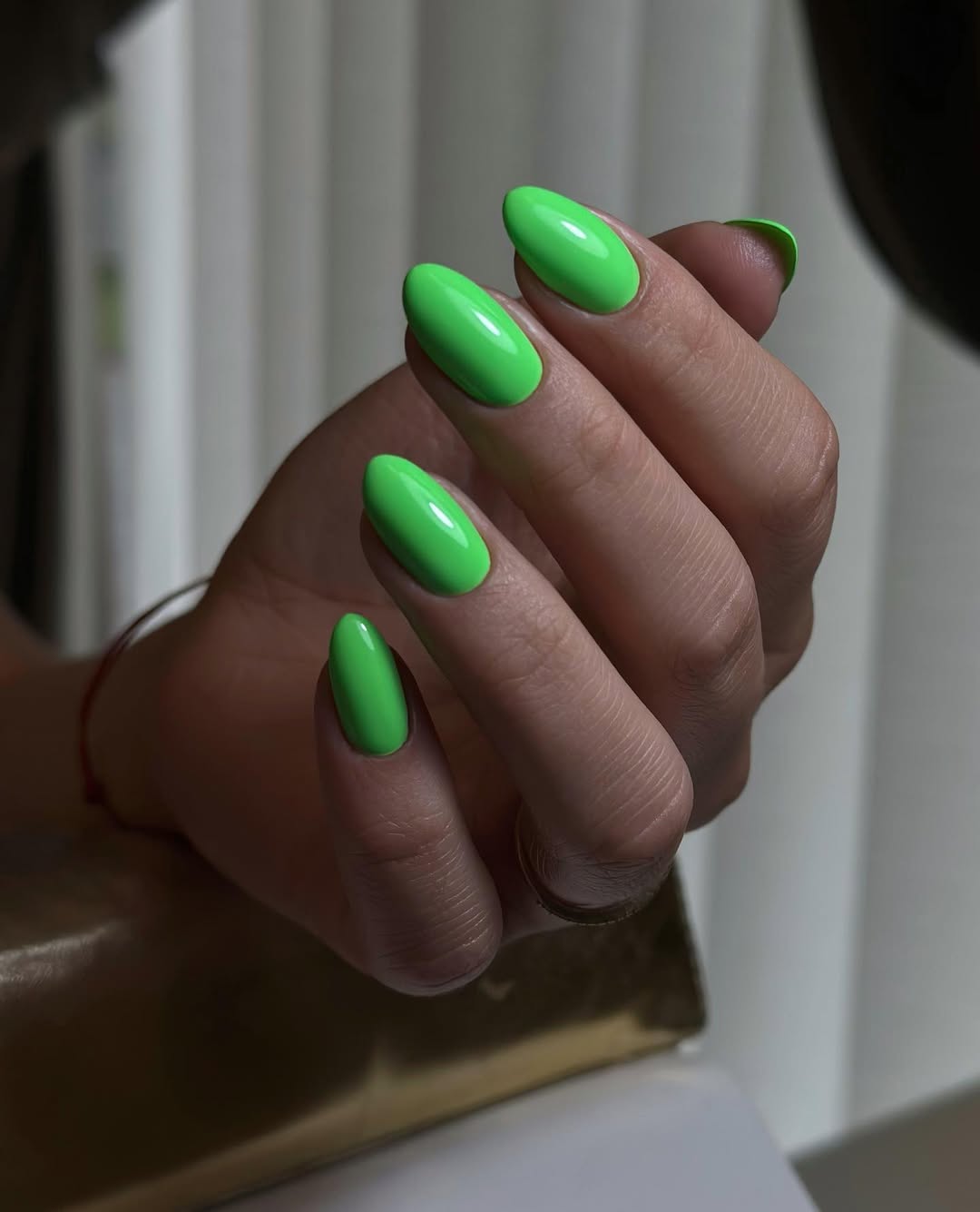 Neon Lime Green Glossy Almond Nails