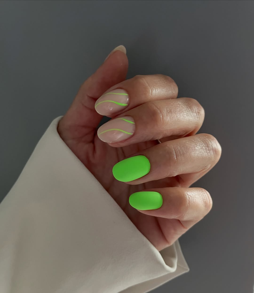 Neon Lime Green Matte Swirl Accent Nails