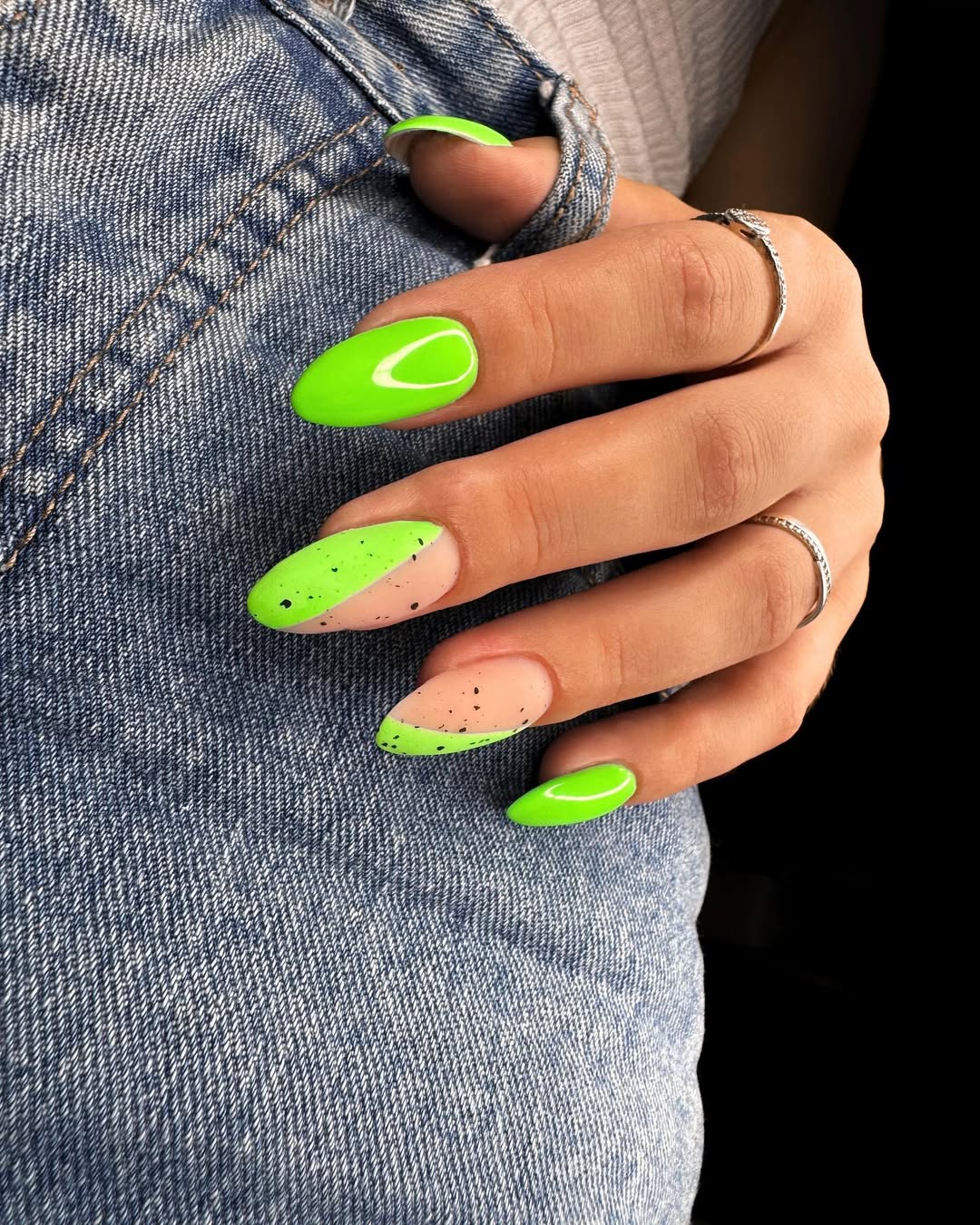Neon Lime Green Tips with Modern Negative Space