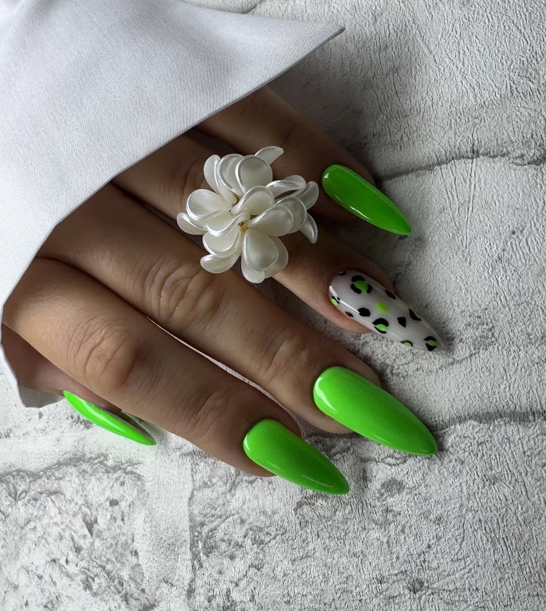 Neon Lime Leopard Print Stiletto Summer Nails
