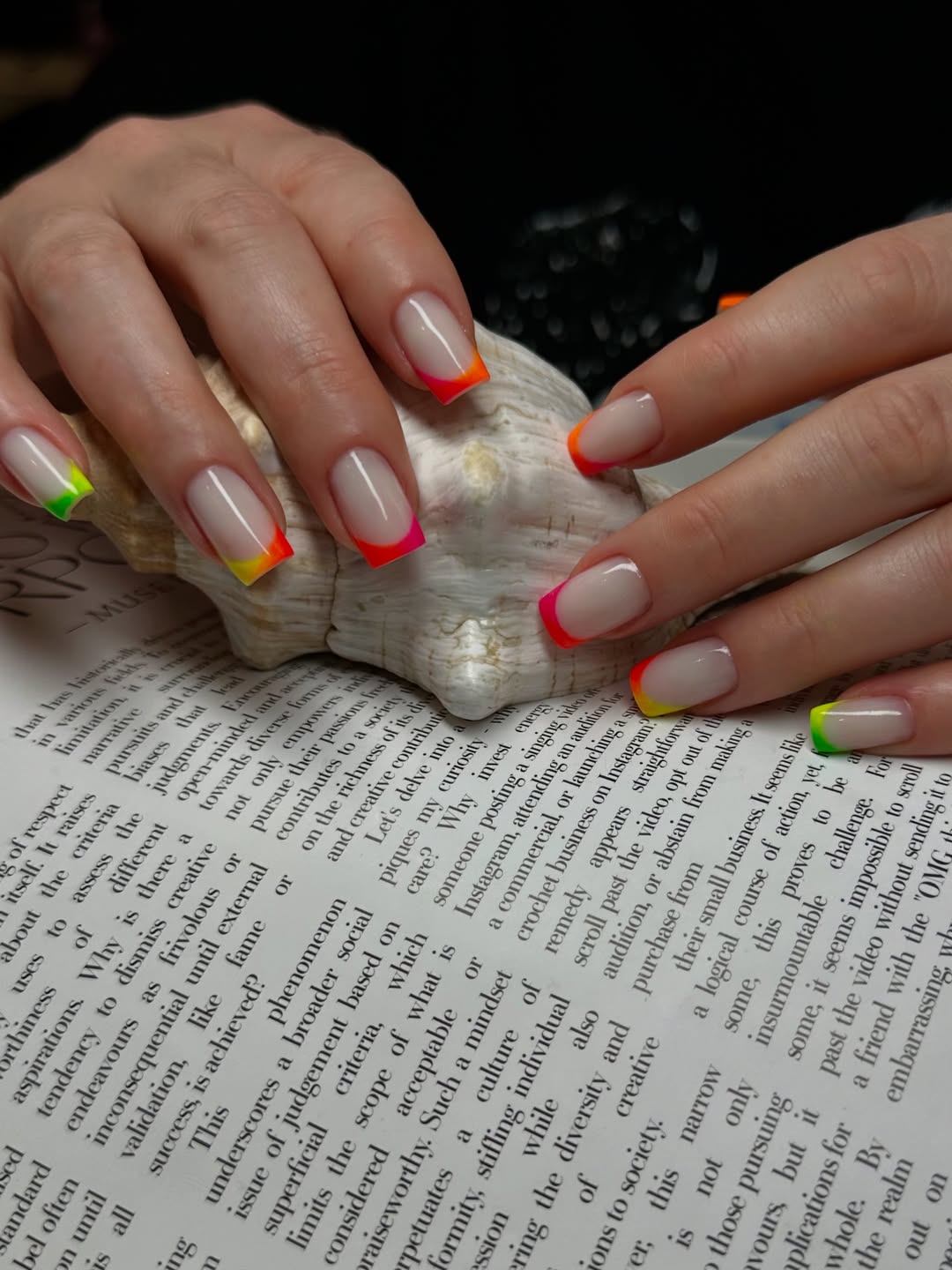 Neon Ombré French Tips Square Nails