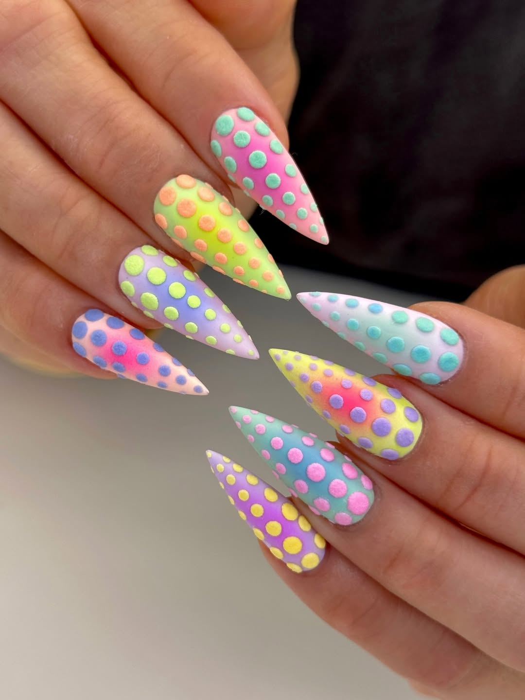 Neon Ombré Polka Dot Stiletto Matte Nails