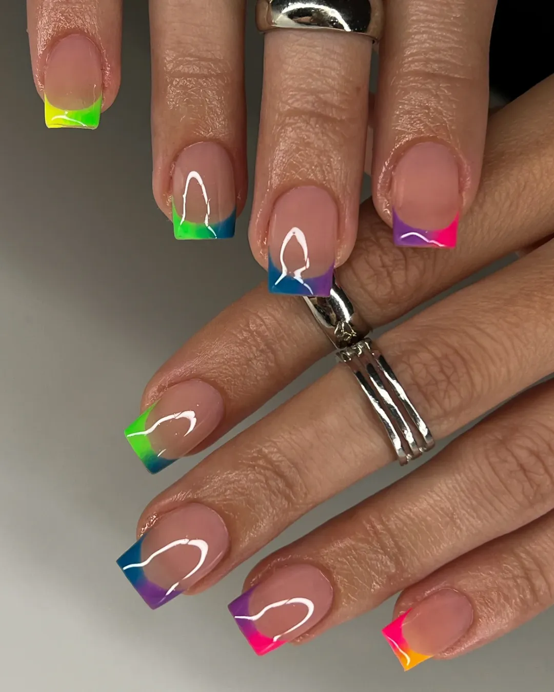 Neon Ombre French Tips Square Nails