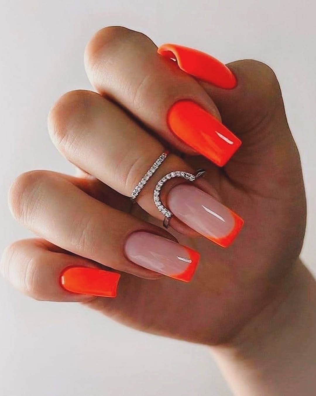 Neon Orange Jelly French Tip Square Nails