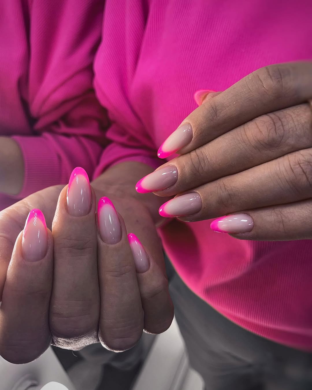 Neon Pink French Tips with Milky Nude Base