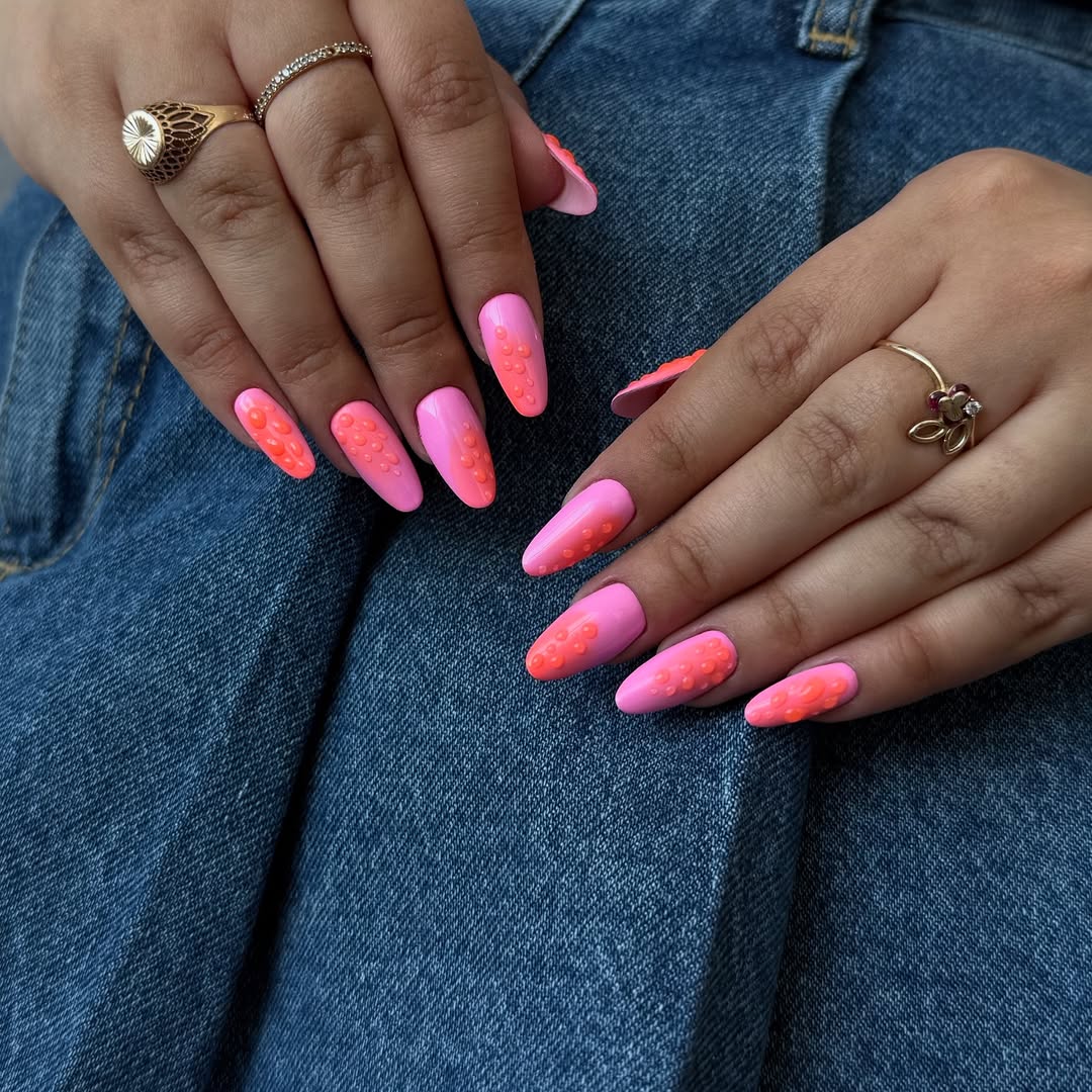 Neon Pink Ombre with Raised Orange Bubbles