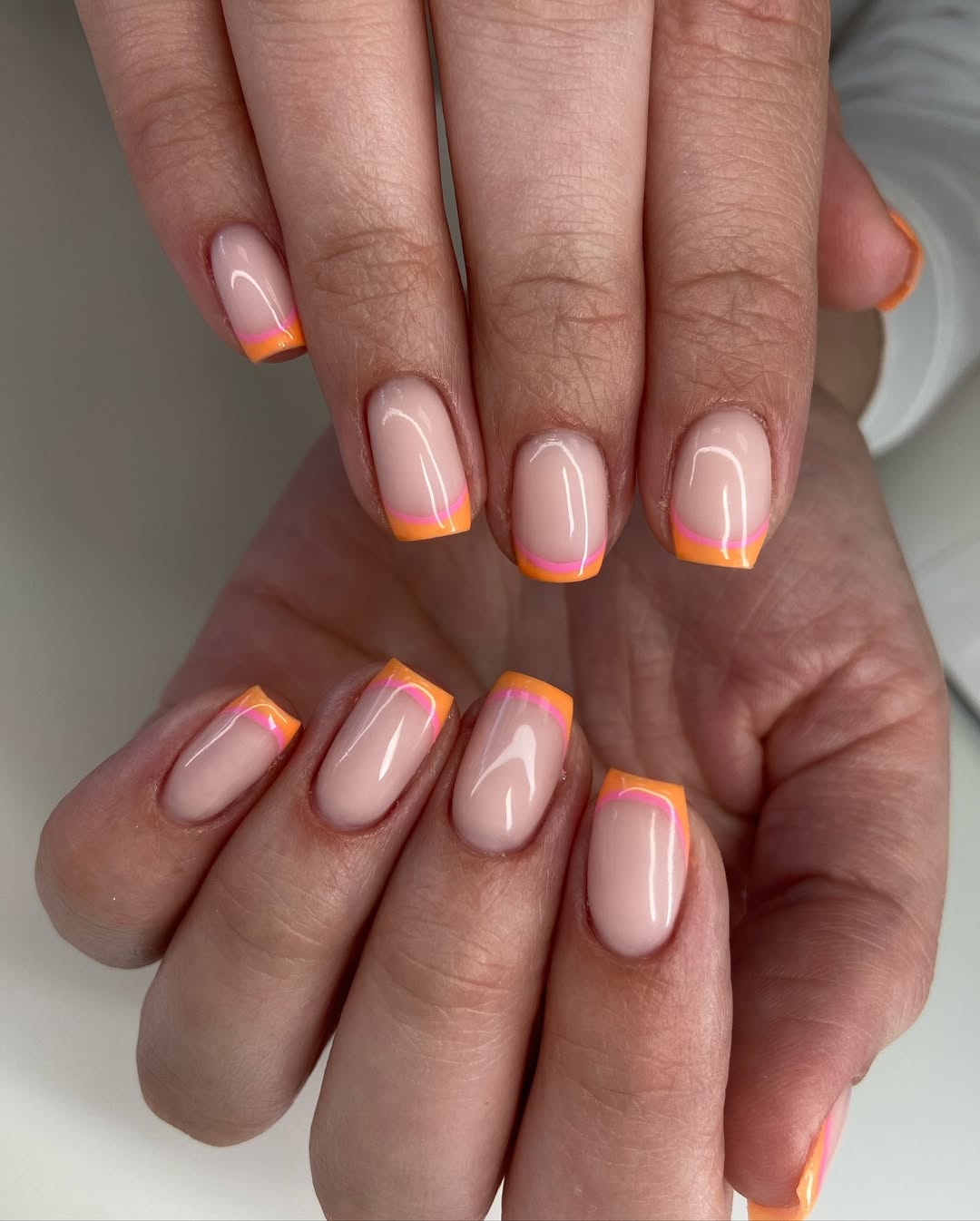 Neon Pink Orange Outline French Tips
