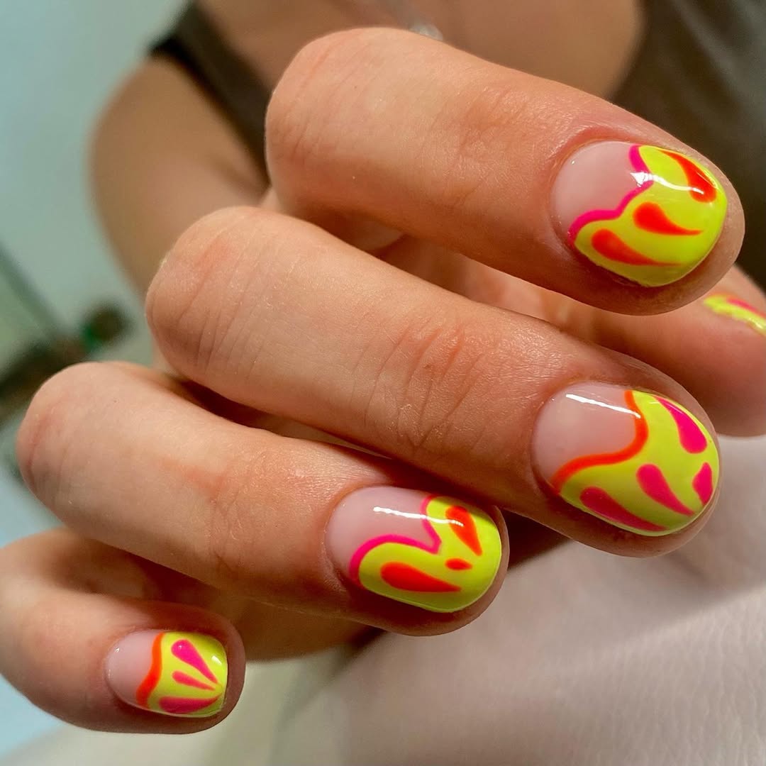 Neon Pink Orange Swirl Tips