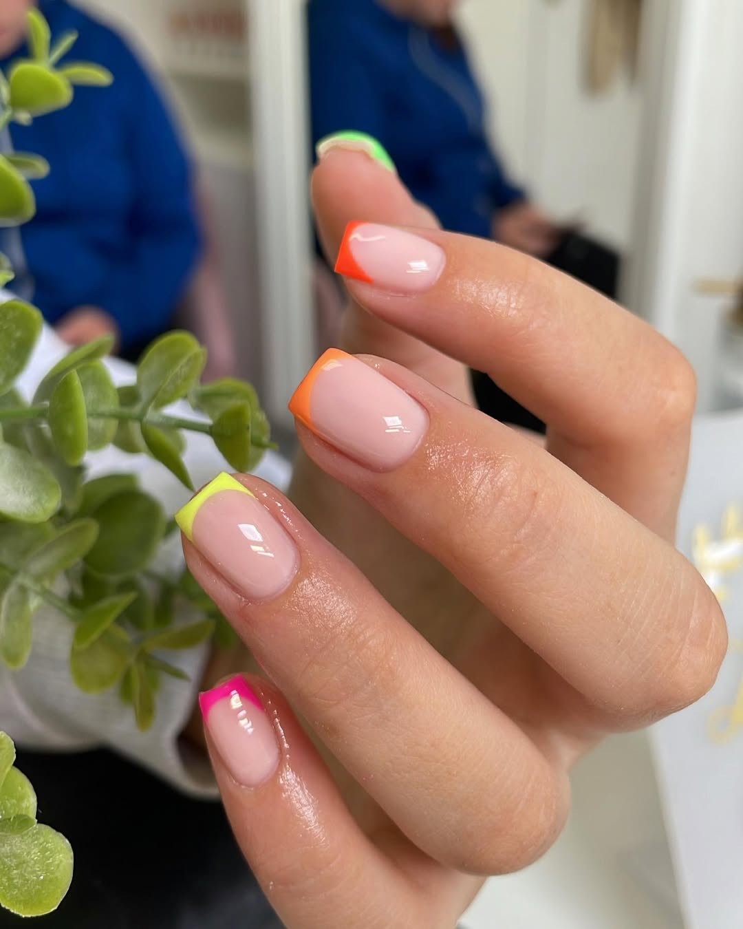 Neon Pink Orange Yellow Green French Tip Nails