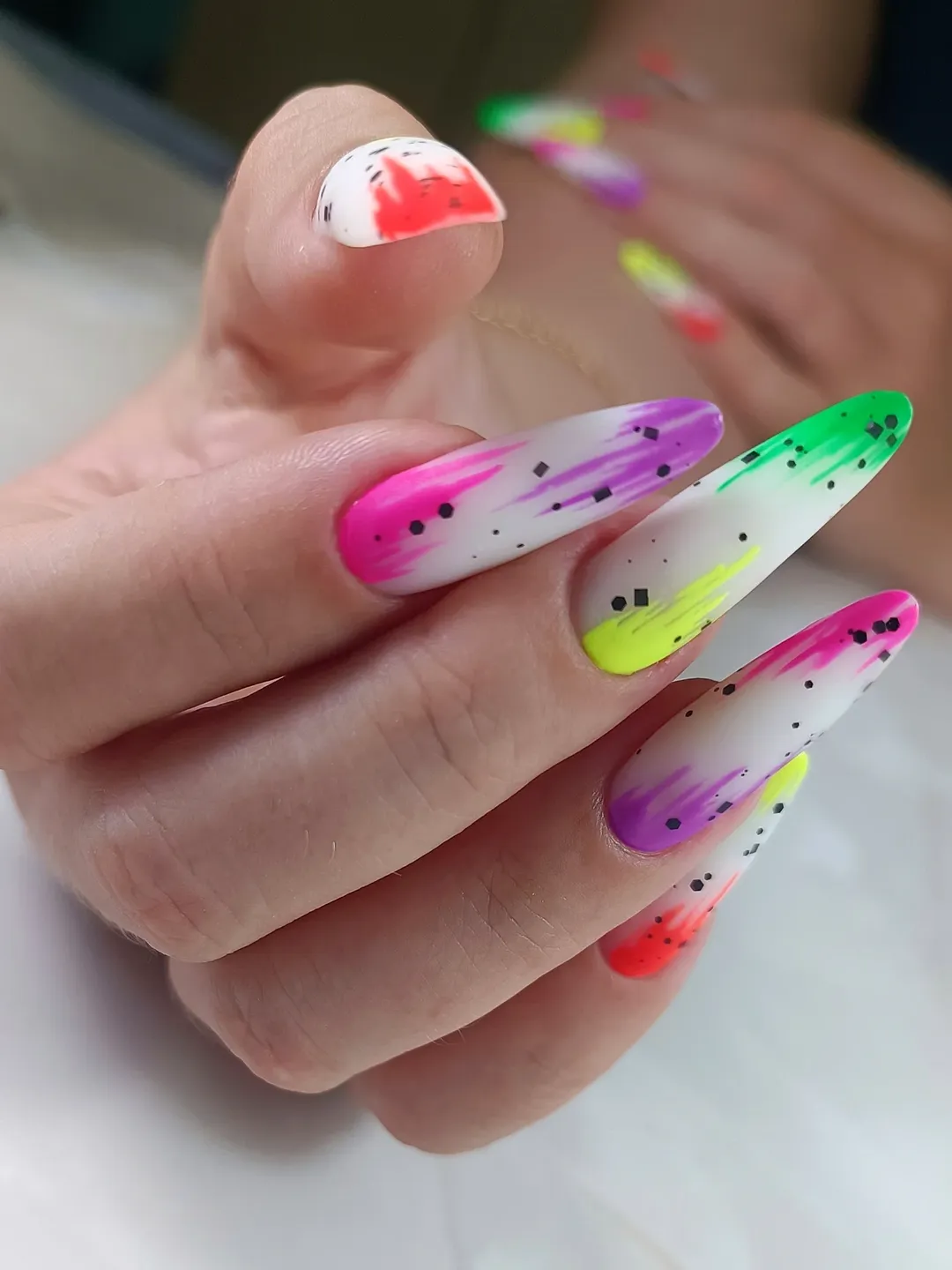 Neon Splatter Paint Bright Coffin Nails