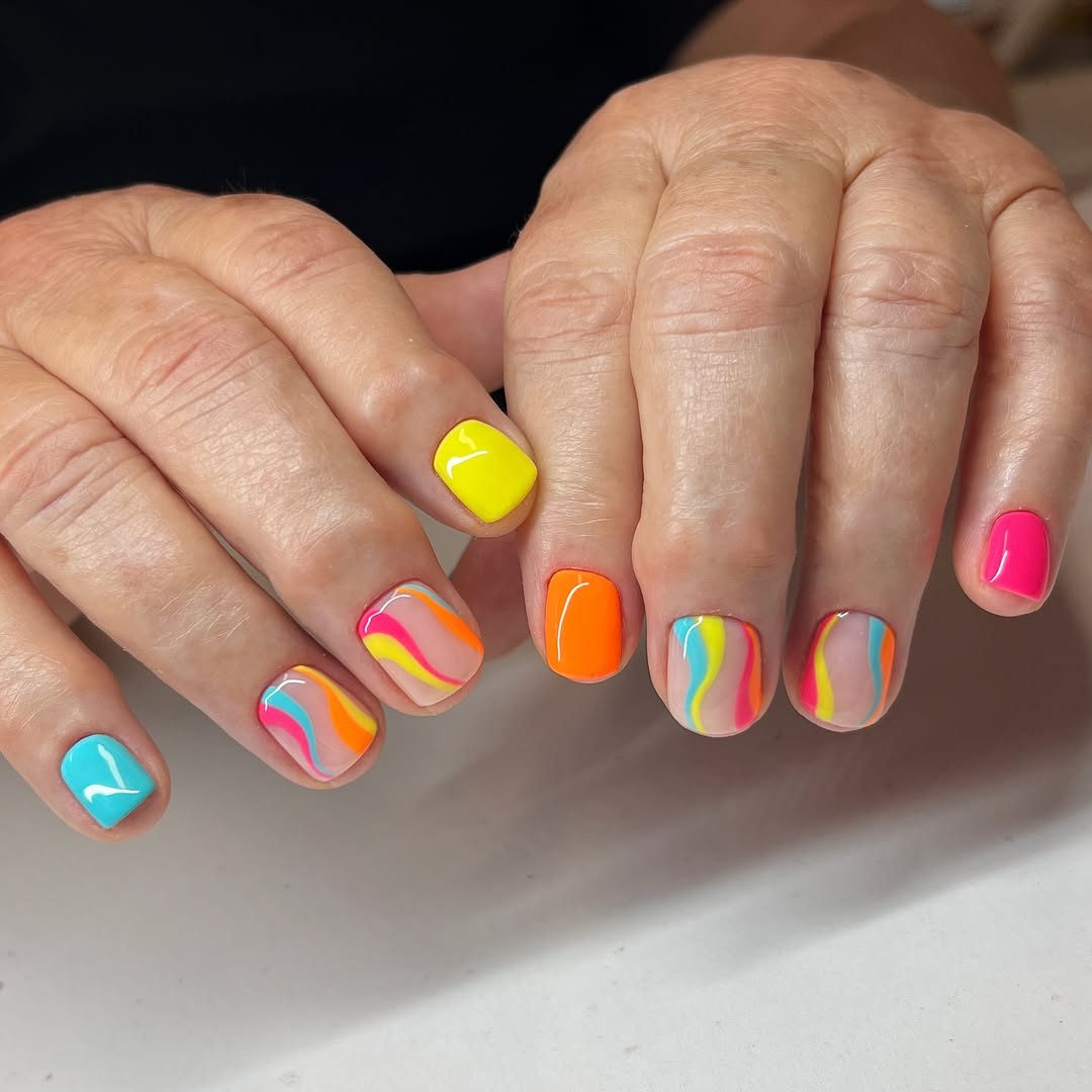 Neon Swirl Short Squoval Nails