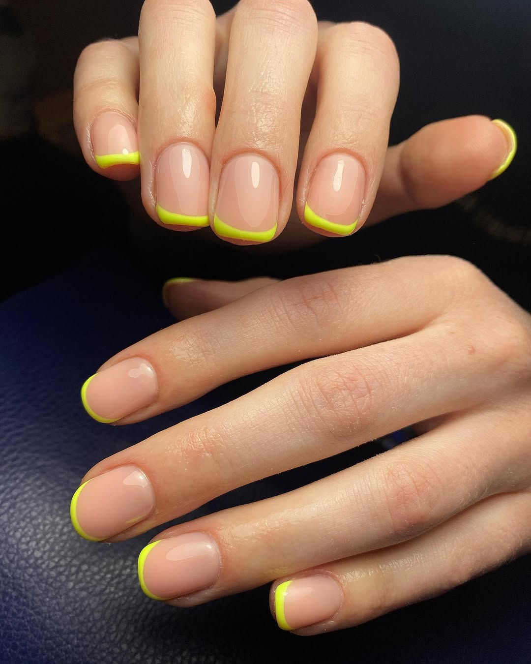 Neon Yellow French Tip Short Round Nails