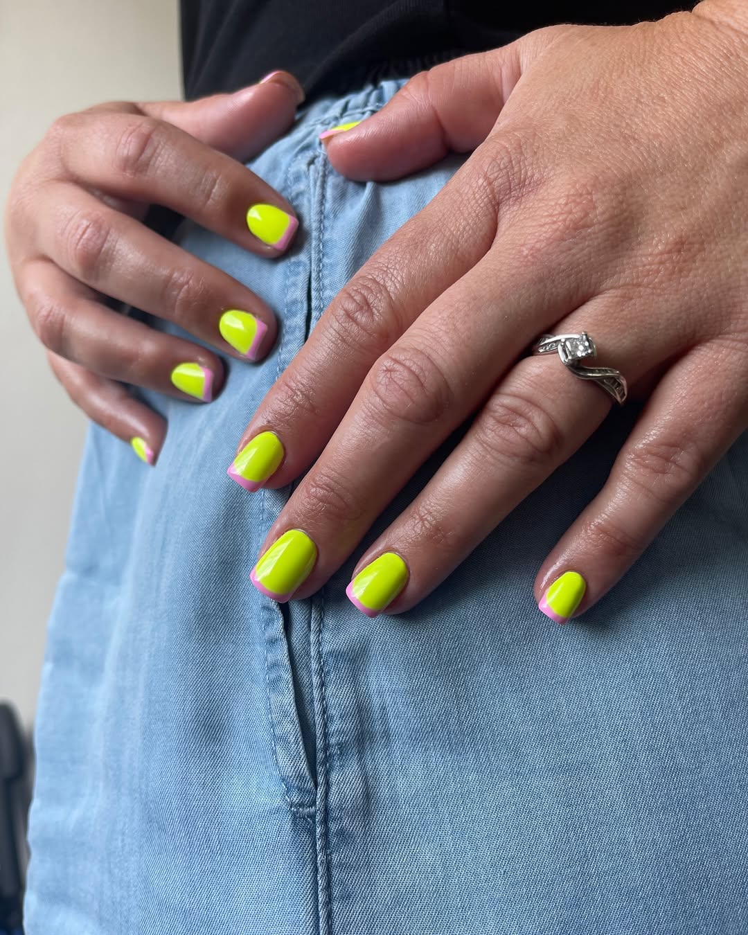 Neon Yellow Pink Micro French Tips