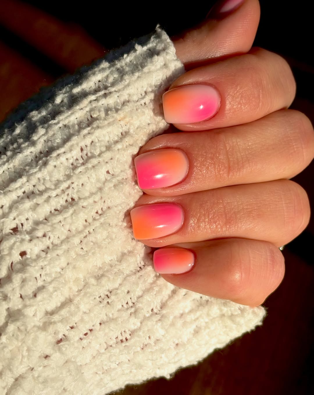Ombre Neon Pink and Orange Square Nails