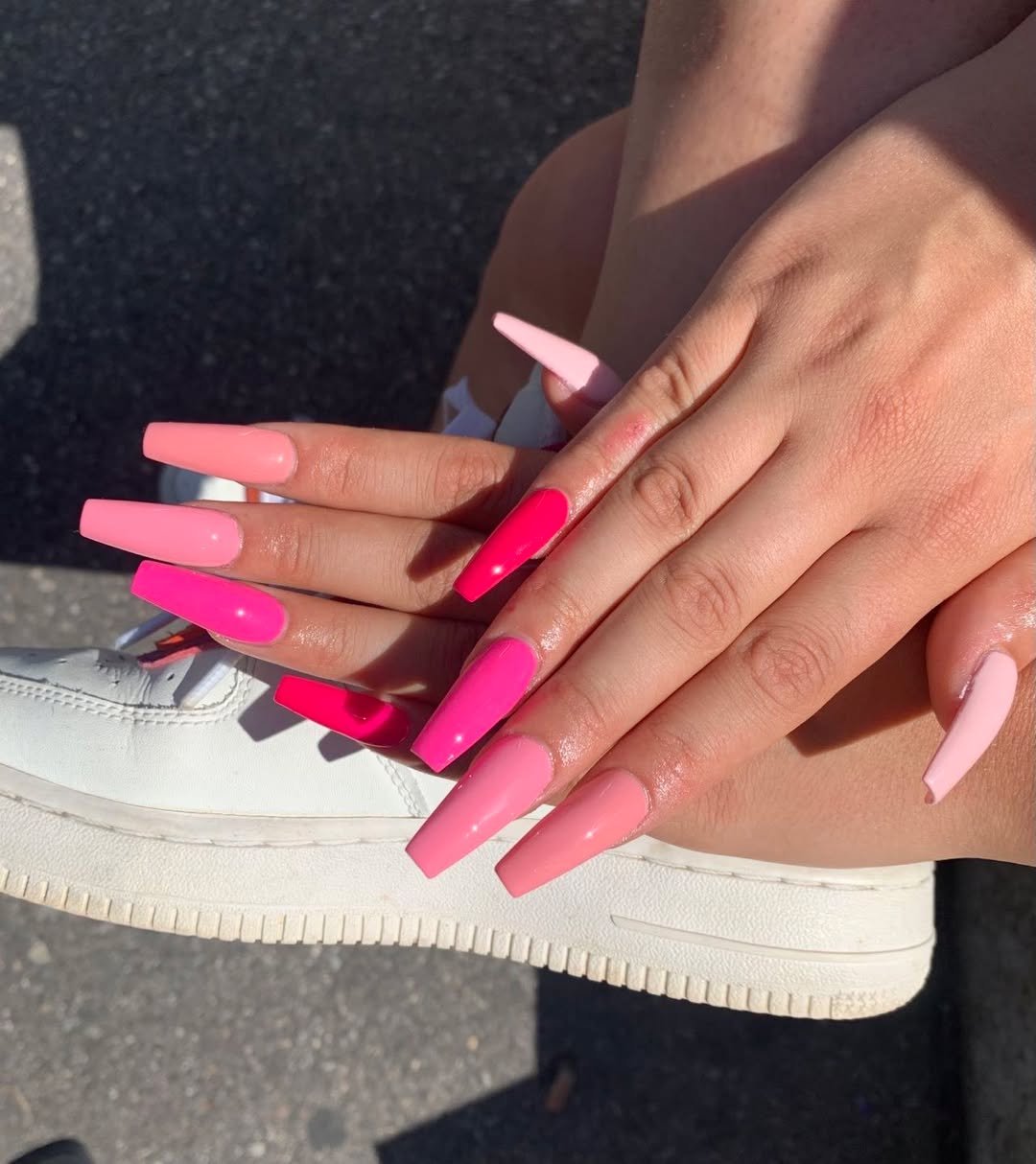 Ombre Pink Glossy Coffin Press-Ons