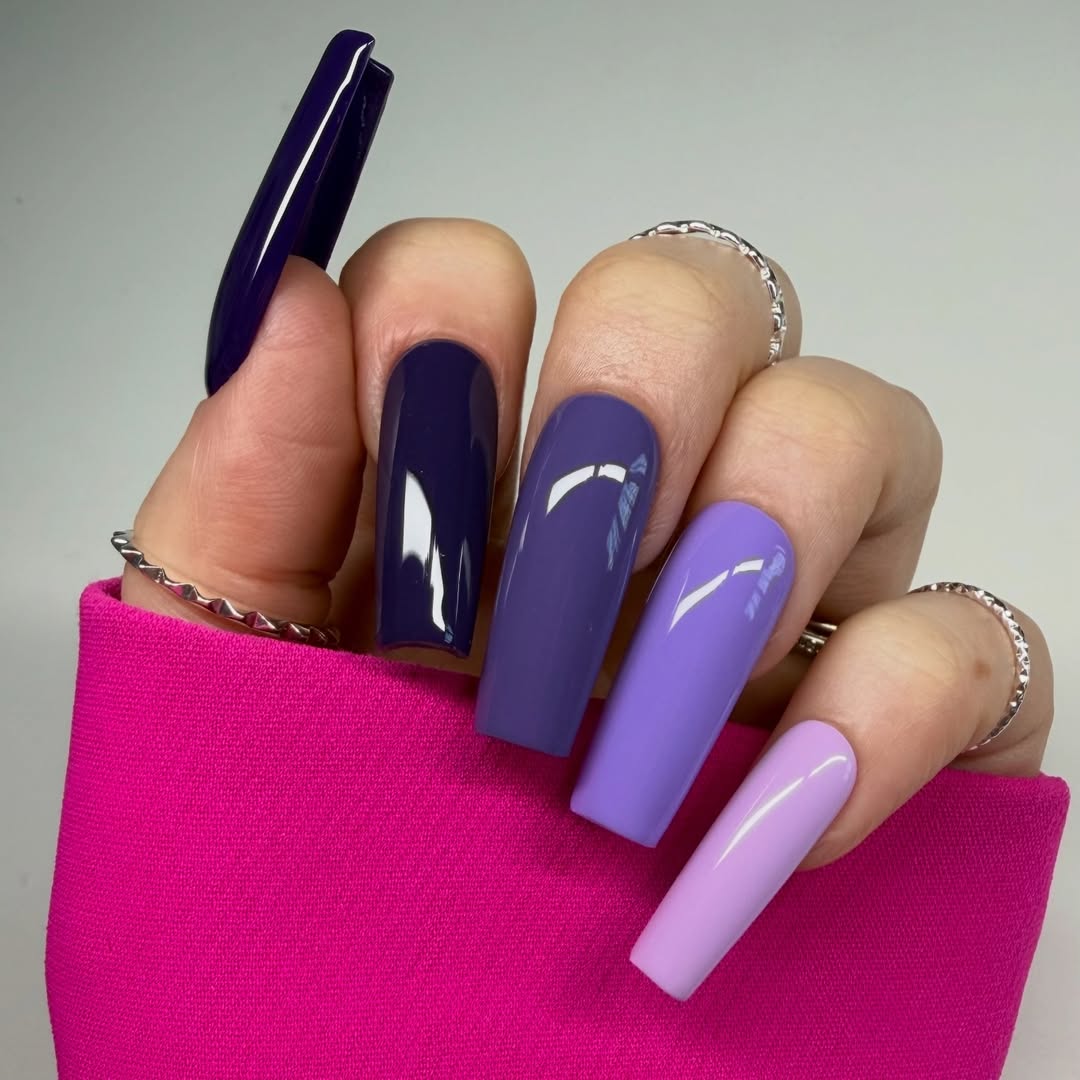 Ombre Purple Long Glossy Coffin Nails
