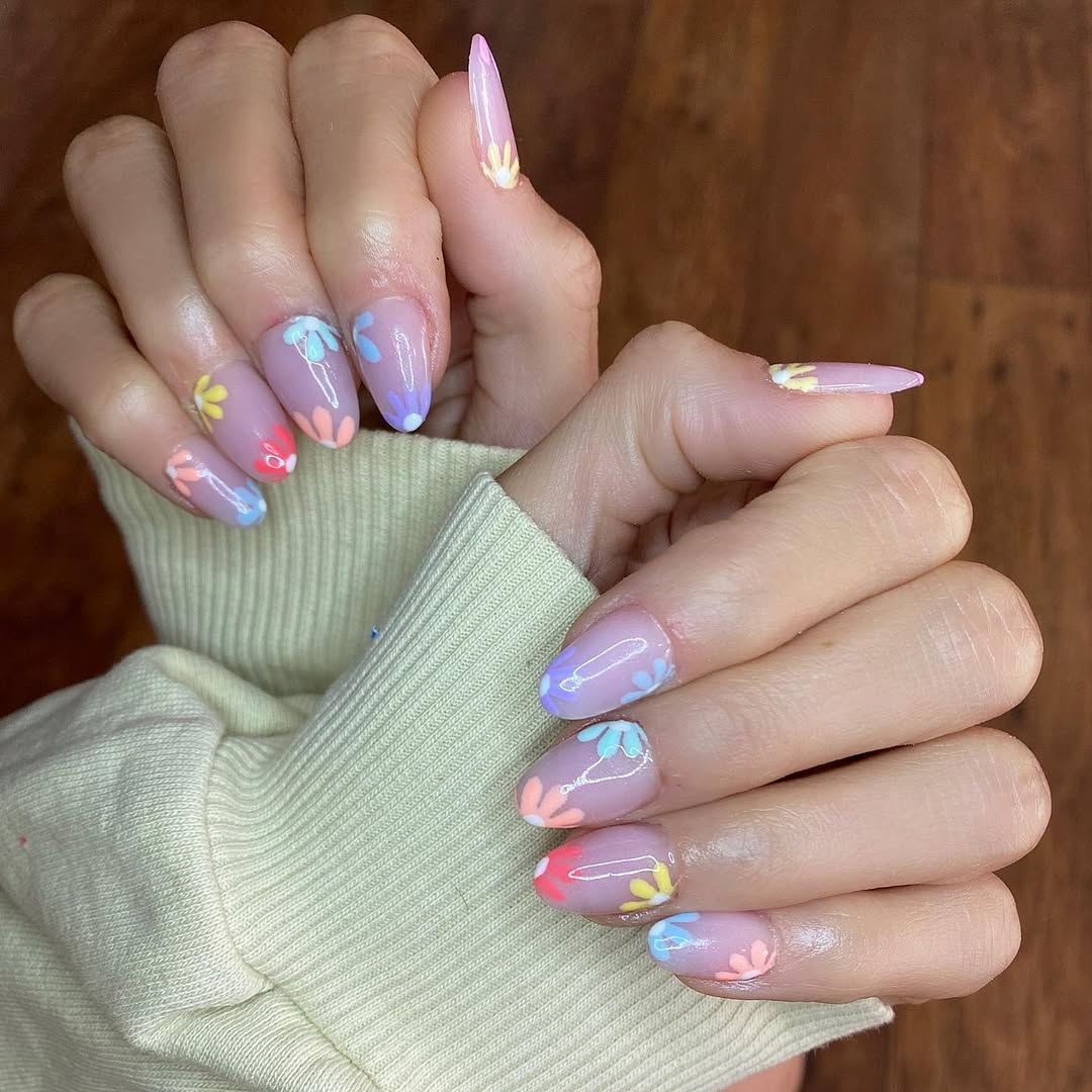 Pastel Flower Jelly Nails With Playful Accents