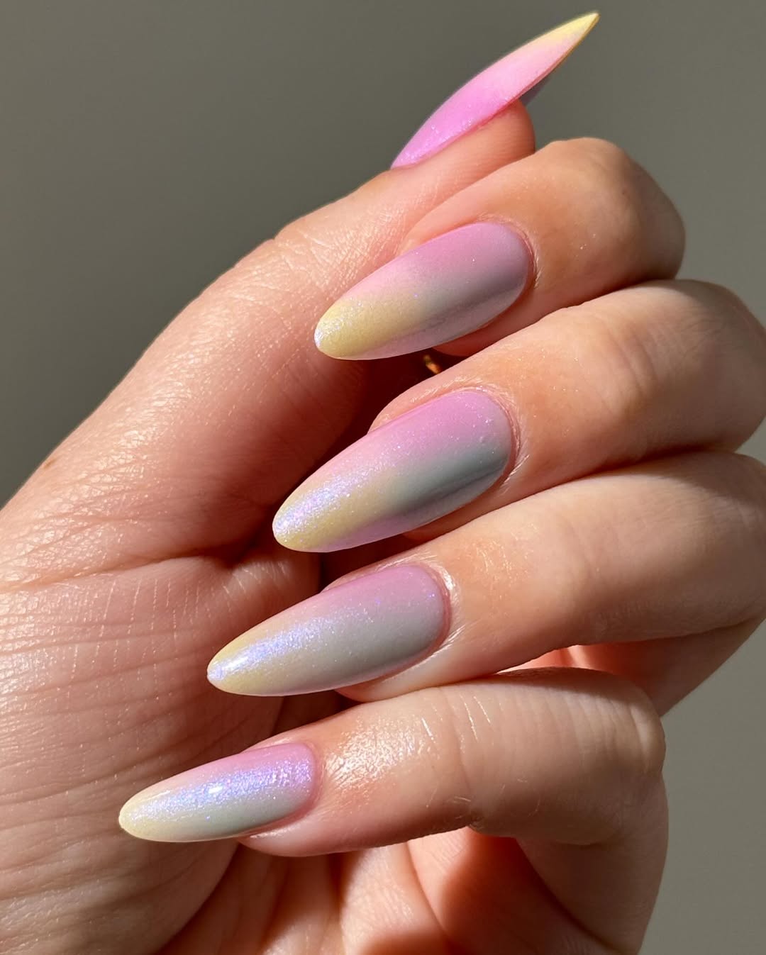 Pastel Iridescent Ombré Stiletto Nails