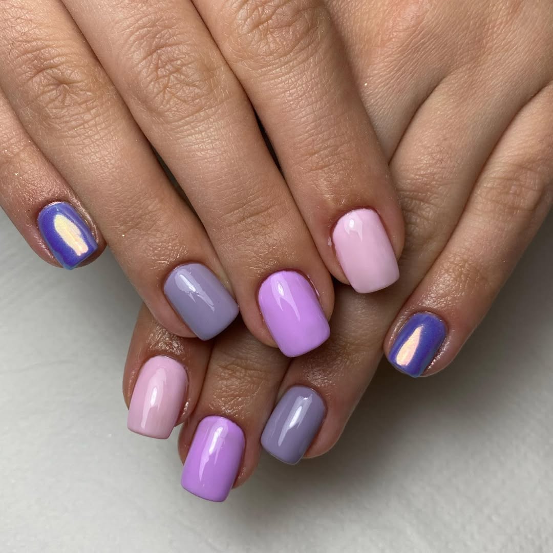 Pastel Lilac Purple Mismatched Squoval Aura Nails