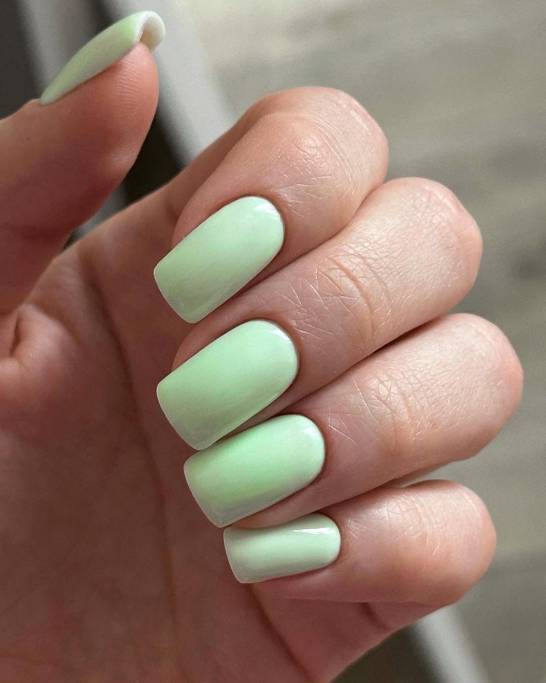 Pastel Mint Green Glossy Squoval Nails