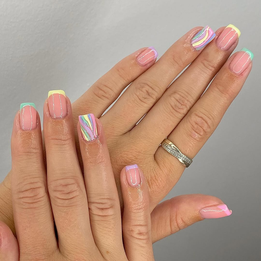 Pastel Pink Swirl French Tip Nails
