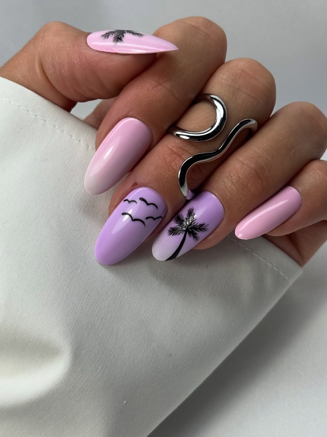 Pastel Purple Pink Ombre Palm Tree Nails