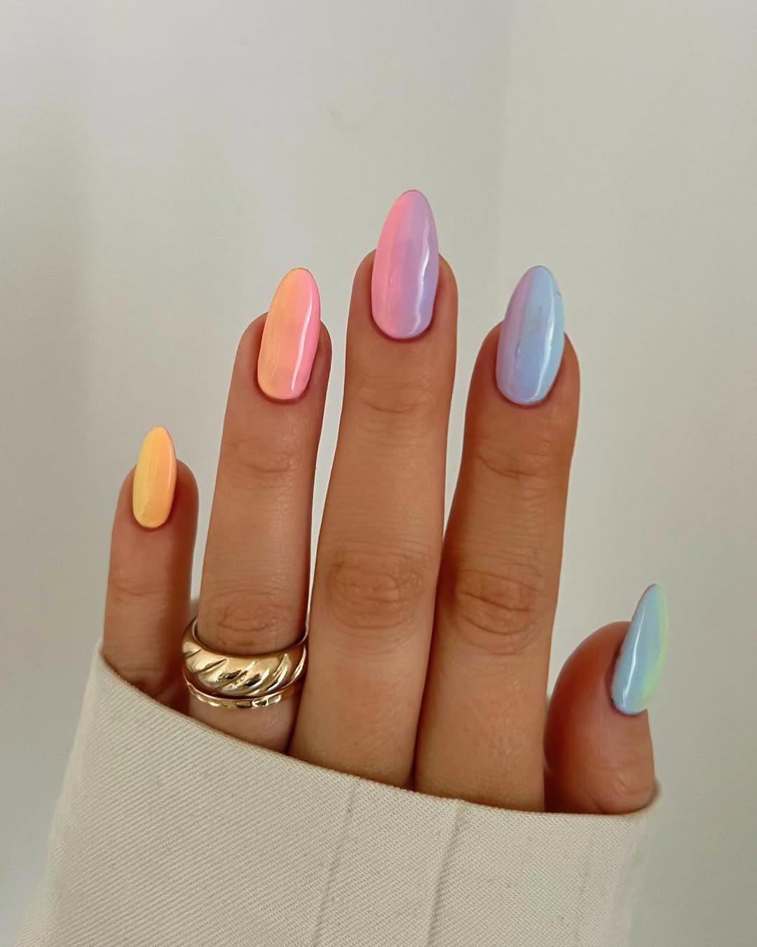 Pastel Rainbow Unicorn Ombre Almond Summer Nails