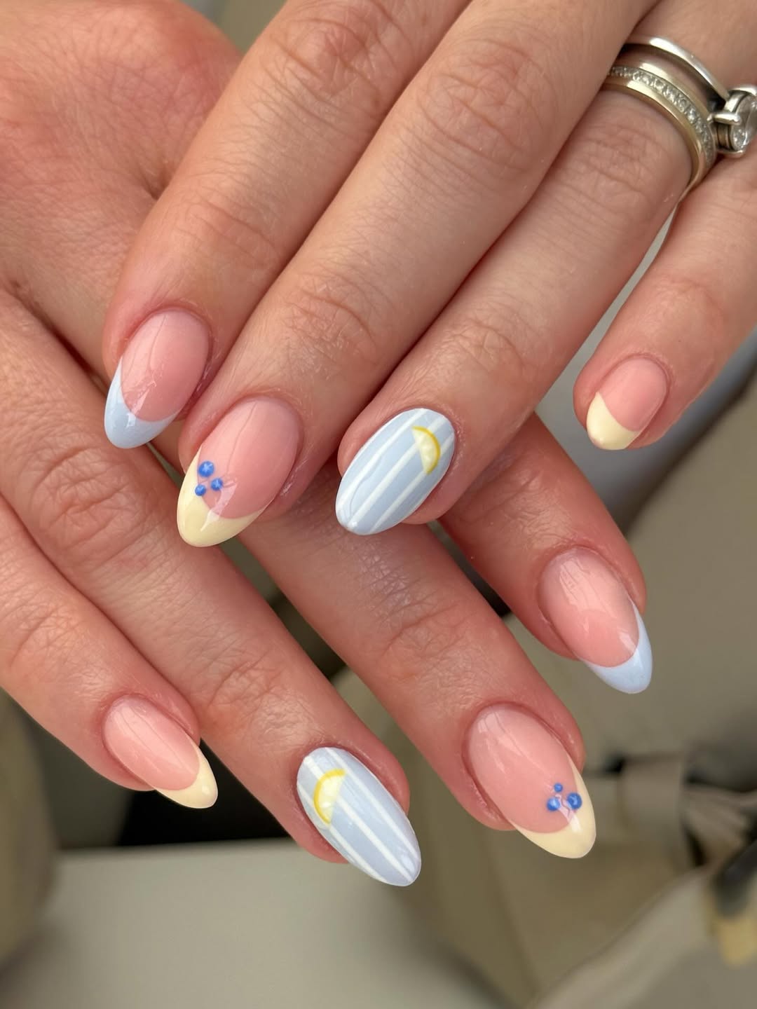 Pastel Summer French Tips with Lemon Art