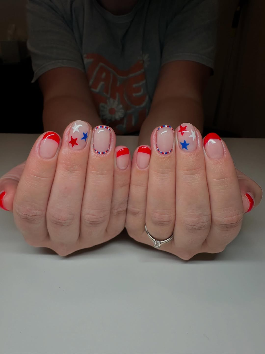 Patriotic Americana French Tips with Star Accents